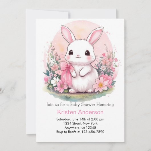 Wildflower Wonderland Bunny Meisje Baby shower Kaart (Voorkant)