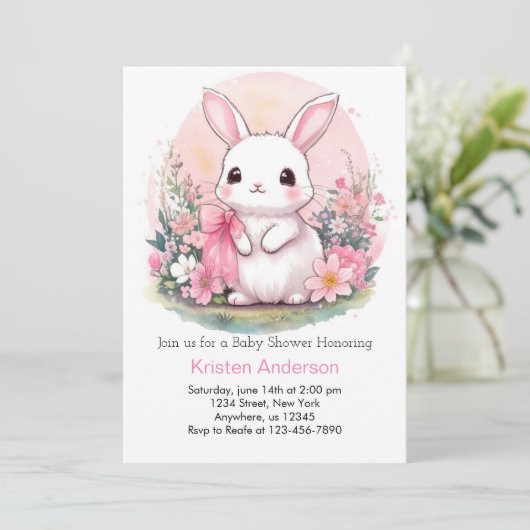 Wildflower Wonderland Bunny Meisje Baby shower Kaart (Staand voorkant)