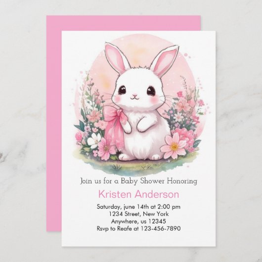 Wildflower Wonderland Bunny Meisje Baby shower Kaart (Voorkant / Achterkant)