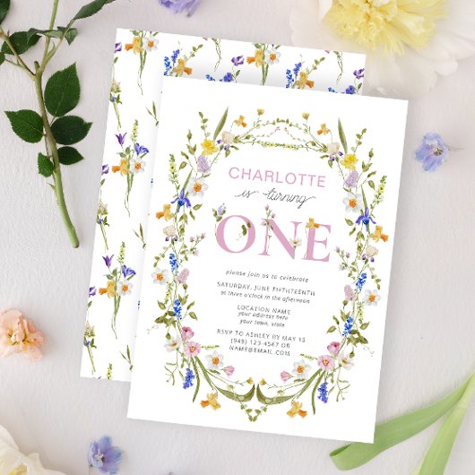 Wildflower wordt een zomermeisje 1e verjaardag kaart