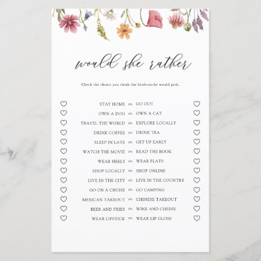 Wildflower Would She Rather Bruiloftsspel (Voorkant)