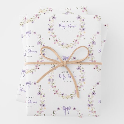 Wildflower Wrapping Paper Baby shower Gift Wrap (In situ)