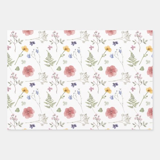 Wildflower Wrapping Paper Flat Sheet Set van 3 (Voorkant)