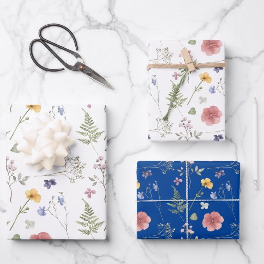 Wildflower Wrapping Paper Flat Sheet Set van 3 (Voorkant)