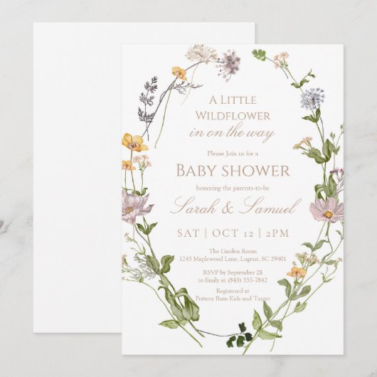 Wildflower Wreath Baby shower Invitation Bedankkaart (Voorkant / Achterkant)