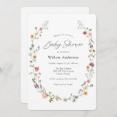 Wildflower Wreath Baby shower Invitation Kaart (Voorkant / Achterkant)