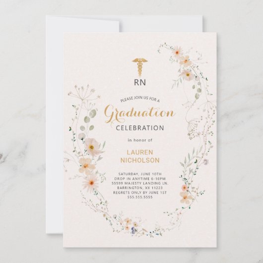 Wildflower Wreath Medical Degree Graduation Party Kaart (Voorkant)