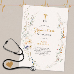 Wildflower Wreath Medical Degree Graduation Party Kaart