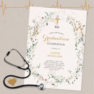 Wildflower Wreath Medical Degree Graduation Party Kaart