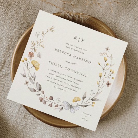 Wildflower Wreath Spring Wedding Invitation Kaart