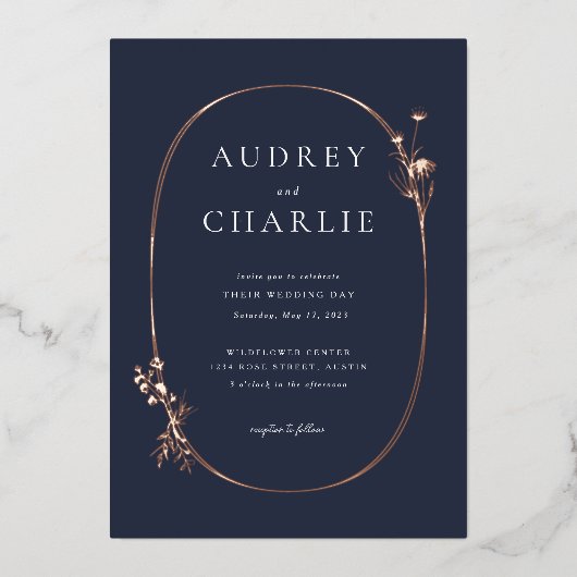 Wildflower Wreath Wedding Folie Uitnodiging (Voorkant)