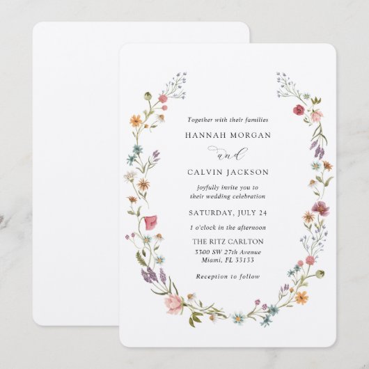Wildflower Wreath Wedding Kaart (Voorkant / Achterkant)