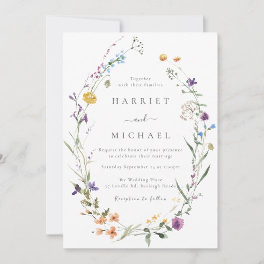 Wildflower Wreath Wedding Kaart (Voorkant)