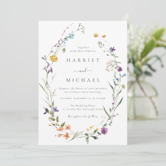 Wildflower Wreath Wedding Kaart (Staand voorkant)