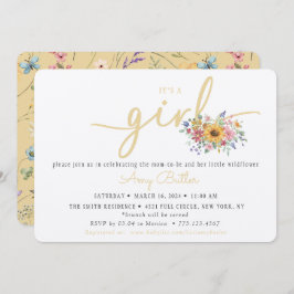Wildflower Yellow Baby Shower Invitation Kaart