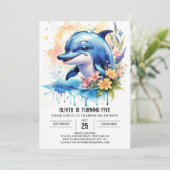 Wildflower Zee Dolfijn Verjaardagsuitnodiging Kaart (Staand voorkant)