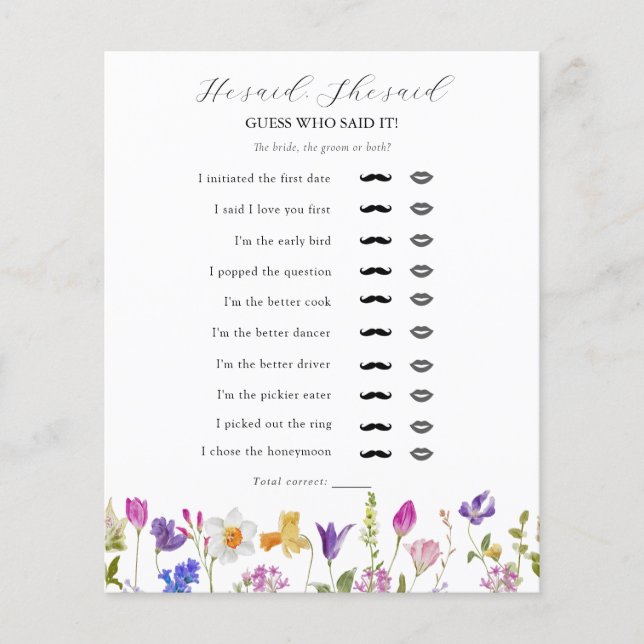 Wildflower zei hij, ze zei Vrijgezellenfeest spel (Voorkant)