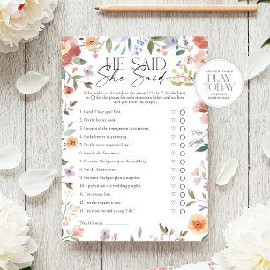 Wildflower zei hij, ze zei Vrijgezellenfeest spel Kaart