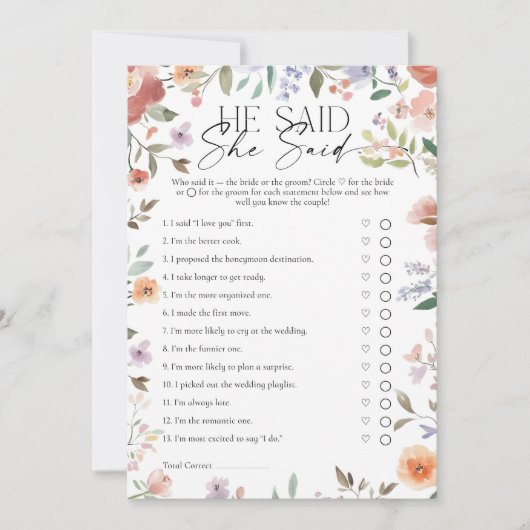 Wildflower zei hij, ze zei Vrijgezellenfeest spel Kaart (Voorkant)