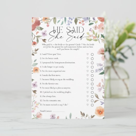 Wildflower zei hij, ze zei Vrijgezellenfeest spel Kaart (Staand voorkant)