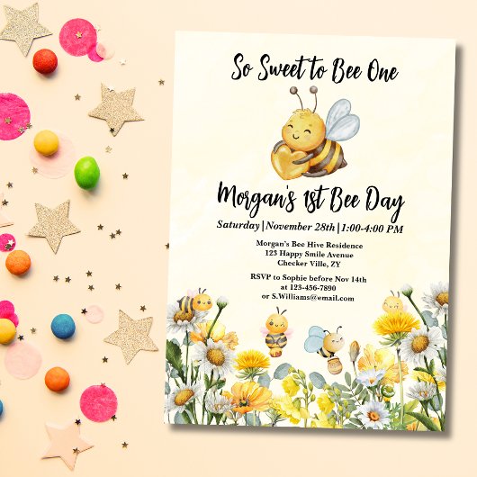 Wildflower Zo zoete bij Een 1e Bijendag Verjaardag Kaart