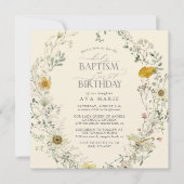 Wildflower Zomer Doop 1e Verjaardag Kaart (Voorkant)