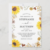 Wildflower Zonnebloem Botanische Waterverf Bruilof Kaart (Voorkant)