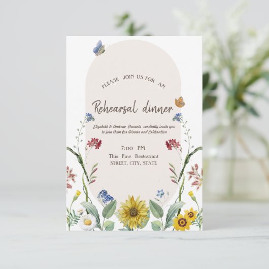 Wildflower zonnebloem vlinder repetitie diner kaart (Staand voorkant)