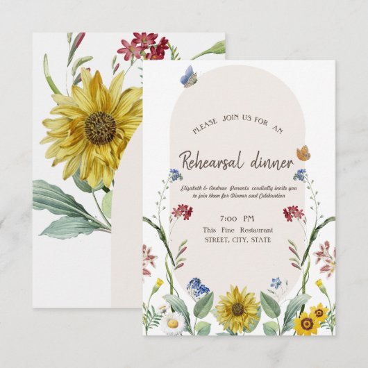 Wildflower zonnebloem vlinder repetitie diner kaart (Voorkant / Achterkant)