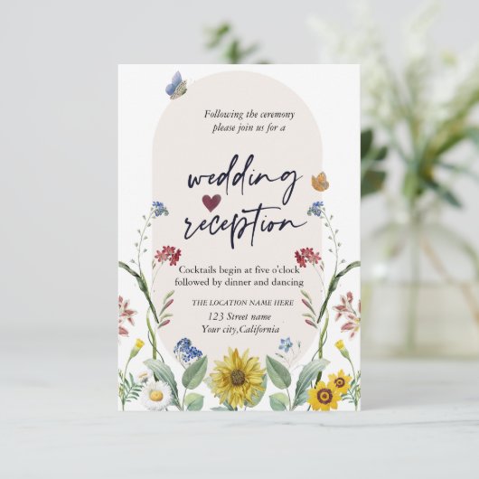Wildflower zonnebloem vlinders receptie kaart (Staand voorkant)