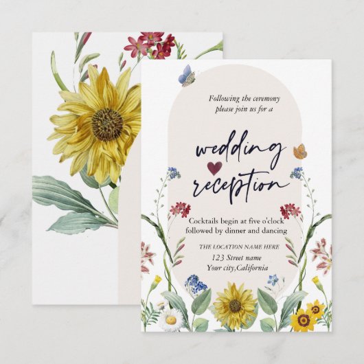 Wildflower zonnebloem vlinders receptie kaart (Voorkant / Achterkant)