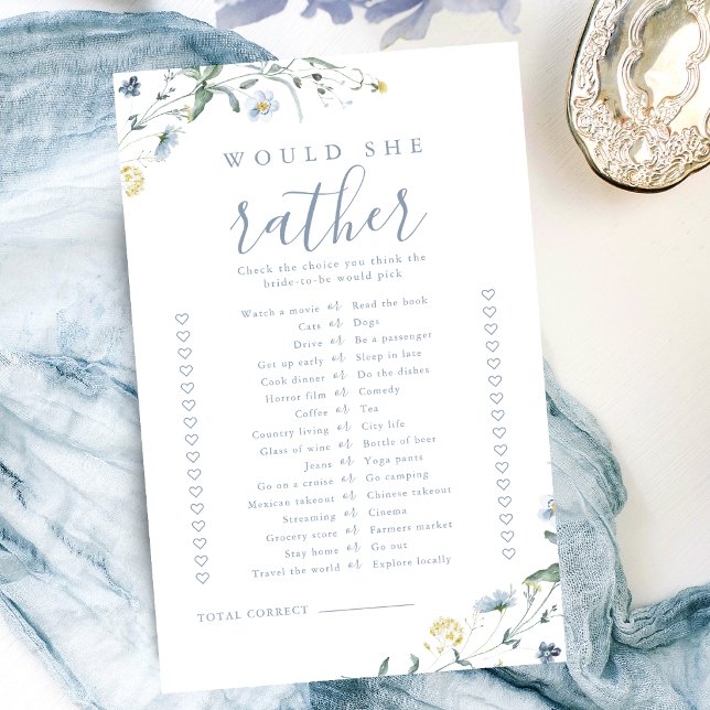 Wildflower zou ze liever bruidsfeest spel (Wildflower would she rather bridal shower game)