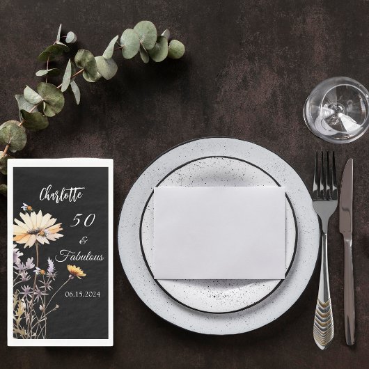 Wildflower zwart 50 fantastische verjaardag servet