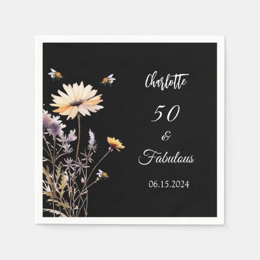 Wildflower zwart 50 fantastische verjaardag servet (Voorkant)