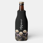 Wildflower zwart aangepaste naam script flesjeskoeler (Fles Voorkant)