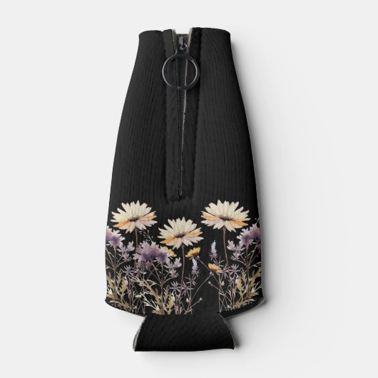 Wildflower zwart aangepaste naam script flesjeskoeler (Achterkant)