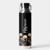 Wildflower zwart aangepaste naam script waterfles (Achterkant)