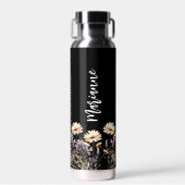Wildflower zwart aangepaste naam script waterfles (Voorkant)