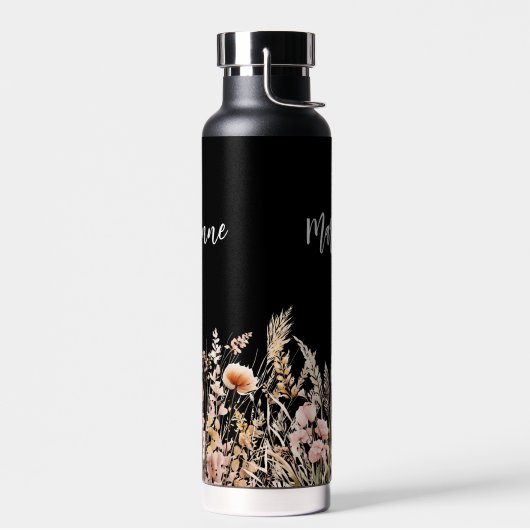 Wildflower zwart beige aangepaste naam script waterfles (Links)