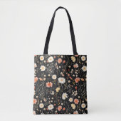 wildflower zwart bloemenpatroon tote bag (Voorkant)