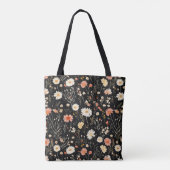 wildflower zwart bloemenpatroon tote bag (Achterkant)
