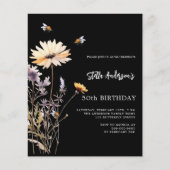 Wildflower zwart geel paarse verjaardagsuitnodigin (Voorkant)