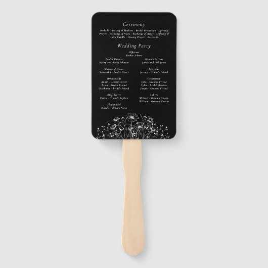 Wildflower Zwart Wit Botanisch Bloemen Programma Handwaaier (Achterkant)
