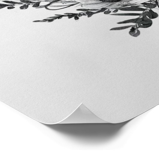 Wildflower zwart-wit bruiloft welkom teken poster (Hoek)