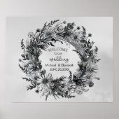Wildflower zwart-wit bruiloft welkom teken poster (Voorkant)