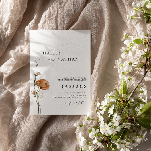 Wildflower zwart | Witte QR-code 2 in 1 bruiloft Kaart