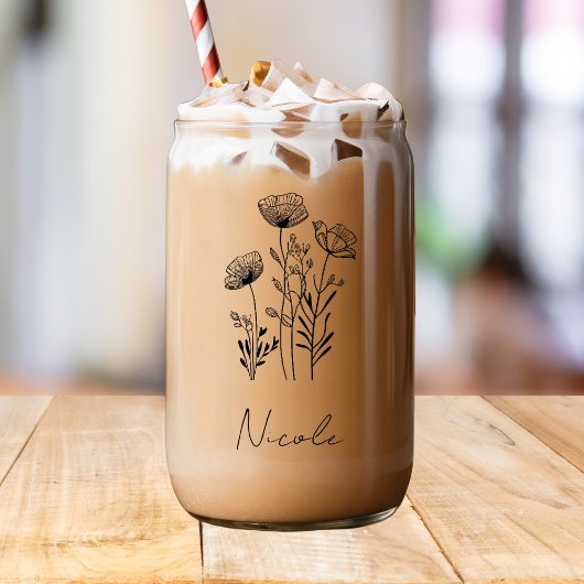 Wildflower zwarte hand-tekening aangepaste naam blikvorm glas