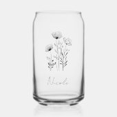 Wildflower zwarte hand-tekening aangepaste naam blikvorm glas (Voorkant)