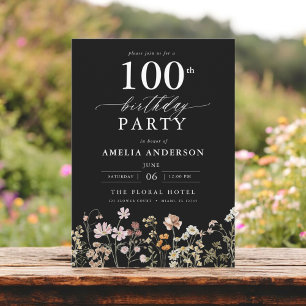 Wildflower Zwarte Tuin Bloemen 100ste Verjaardag Kaart