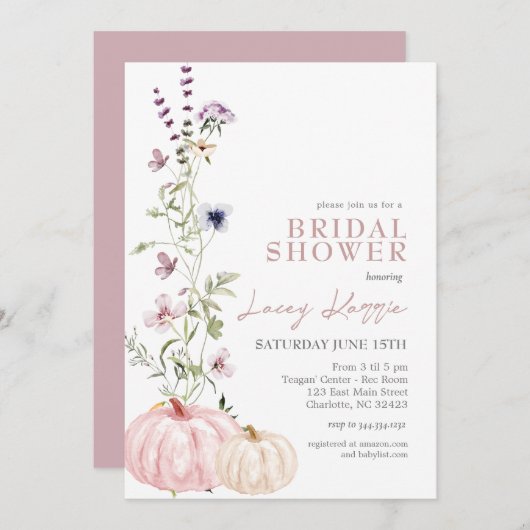 WildflowerBridal Douche uitnodiging, Pompoen Kaart (Voorkant / Achterkant)